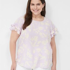 Lane Bryant Purple Flutter Sleeve Blouse Size 22 FLAWED